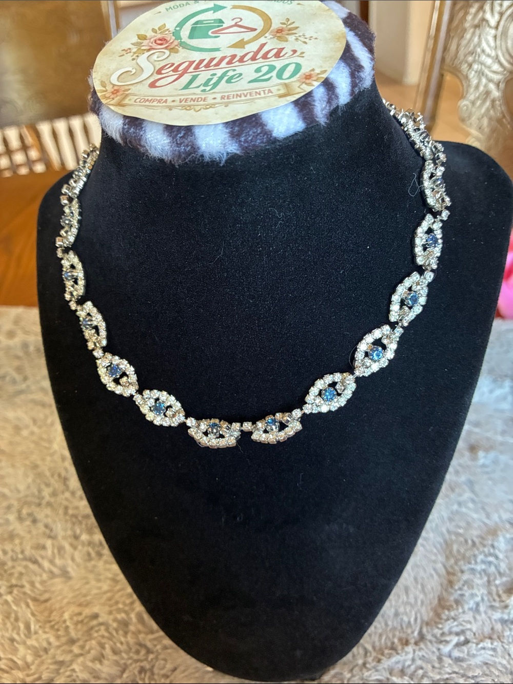 Gold and Blue Crystal Link Necklace